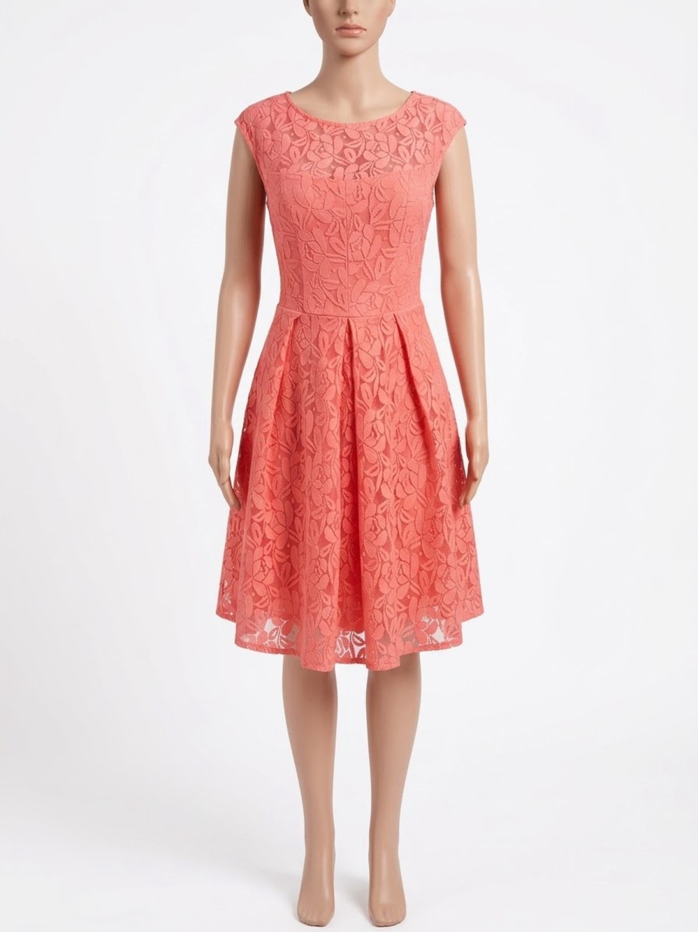 London Times Coral Lace Fit-and-Flare Dress